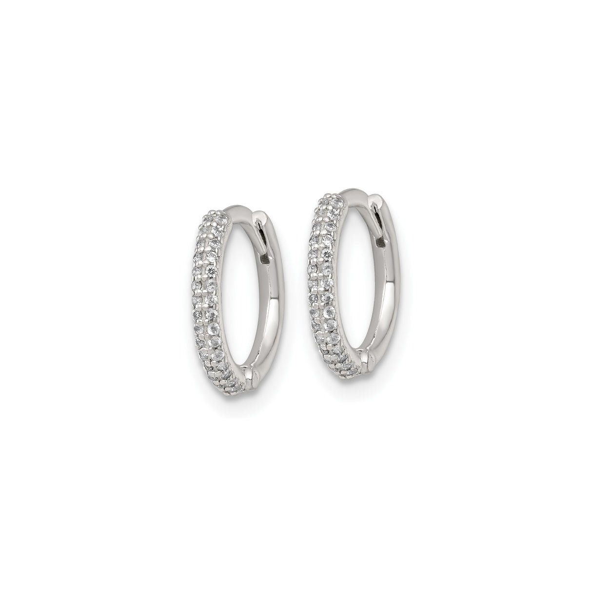 Sterling Silver Huggie Hoop Earrings with Pavé Cubic Zirconia, Small Round Dainty Style