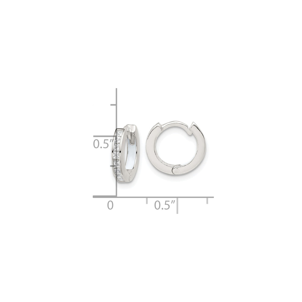 Sterling Silver Hoop Earrings with Channel Set Square Cut Cubic Zirconia, Huggie Style