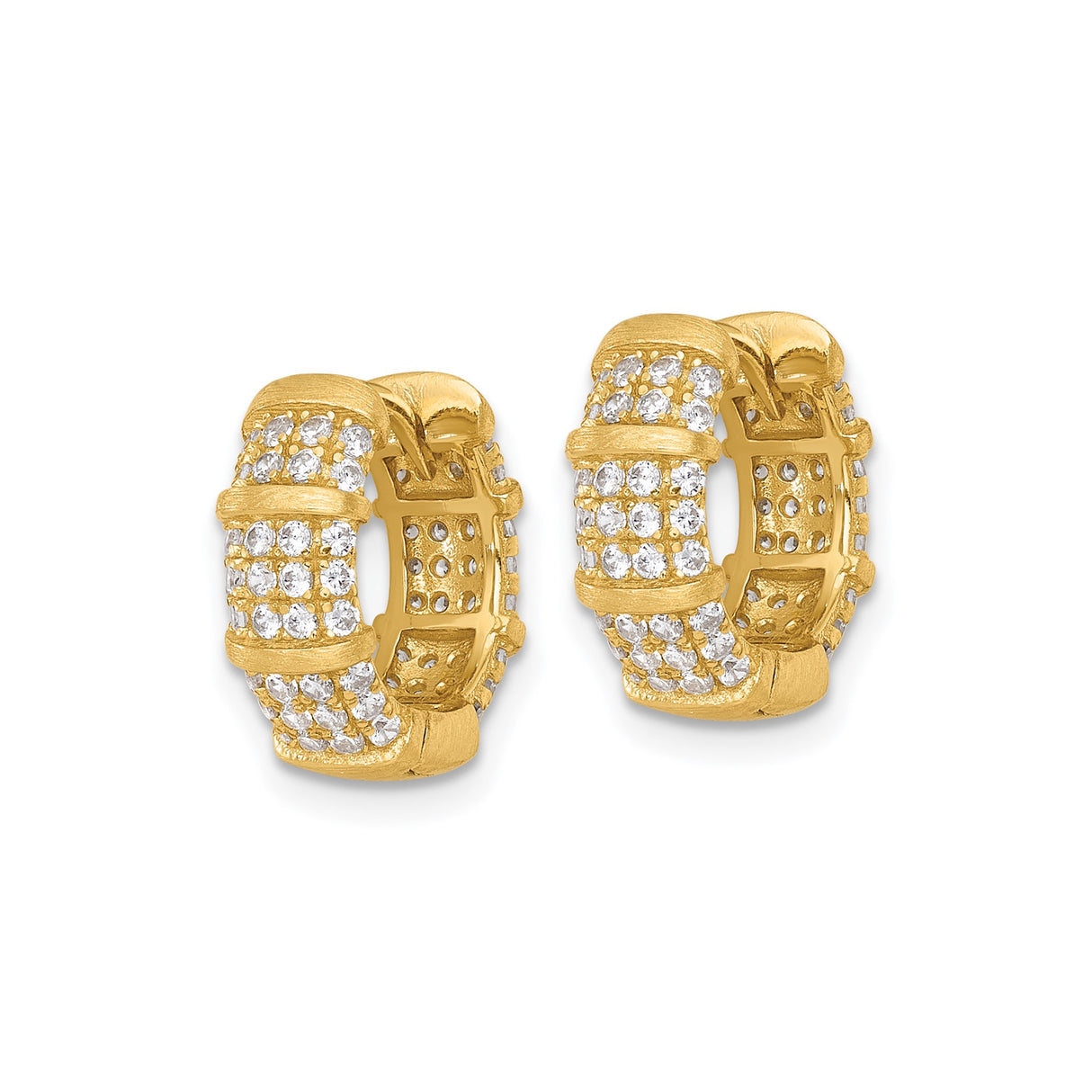 Sterling Silver Hoop Earrings with Cubic Zirconia, Gold Plated, Wide Band Textured Design