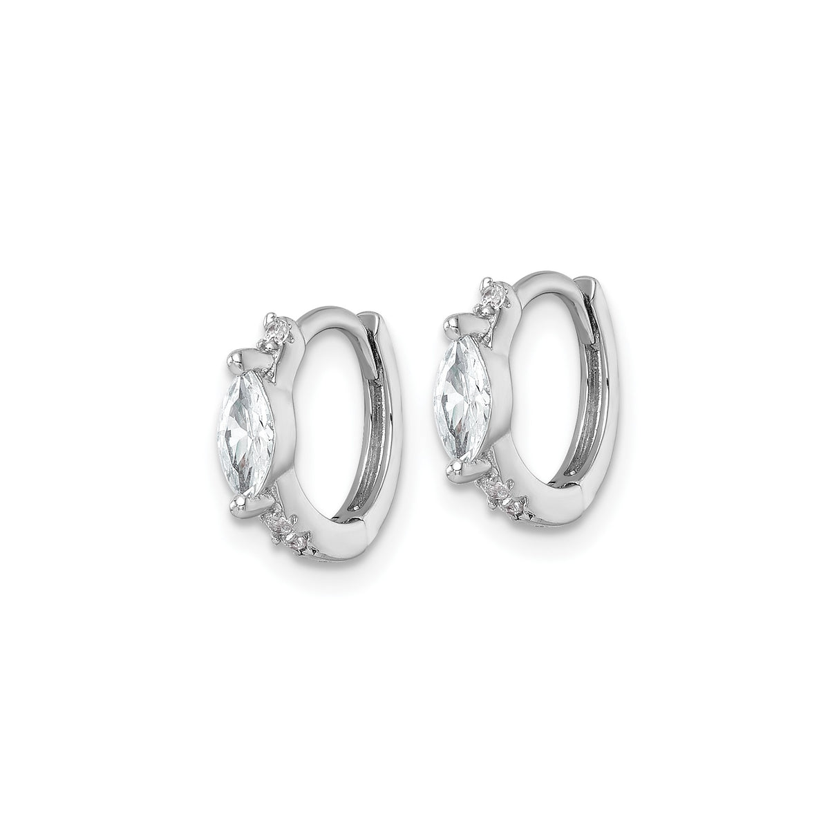 Sterling Silver Hoop Earrings with Marquise and Round Cubic Zirconia, Polished Finish