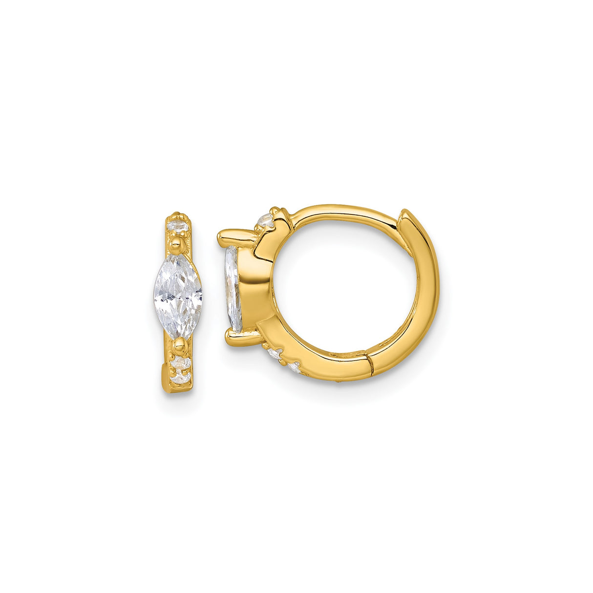 Sterling Silver Hoop Earrings with Marquise and Round Cubic Zirconia, Gold Plated Classic Design