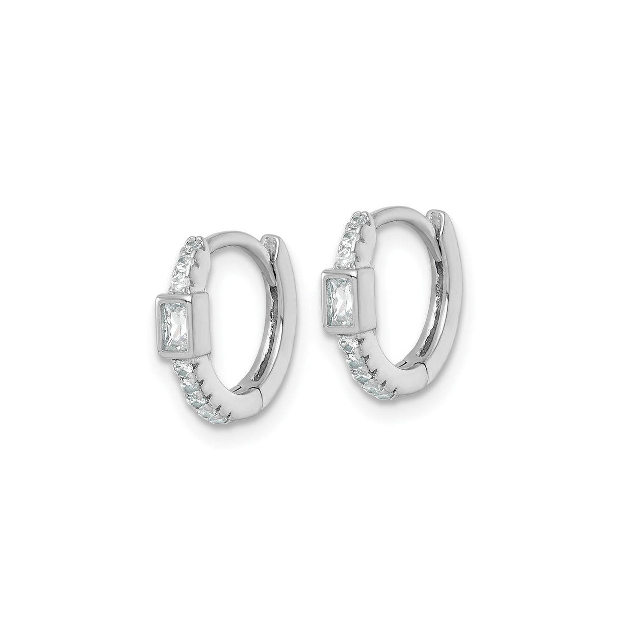 Sterling Silver Huggie Hoop Earrings with Round and Princess Cut Cubic Zirconia, Polished Finish
