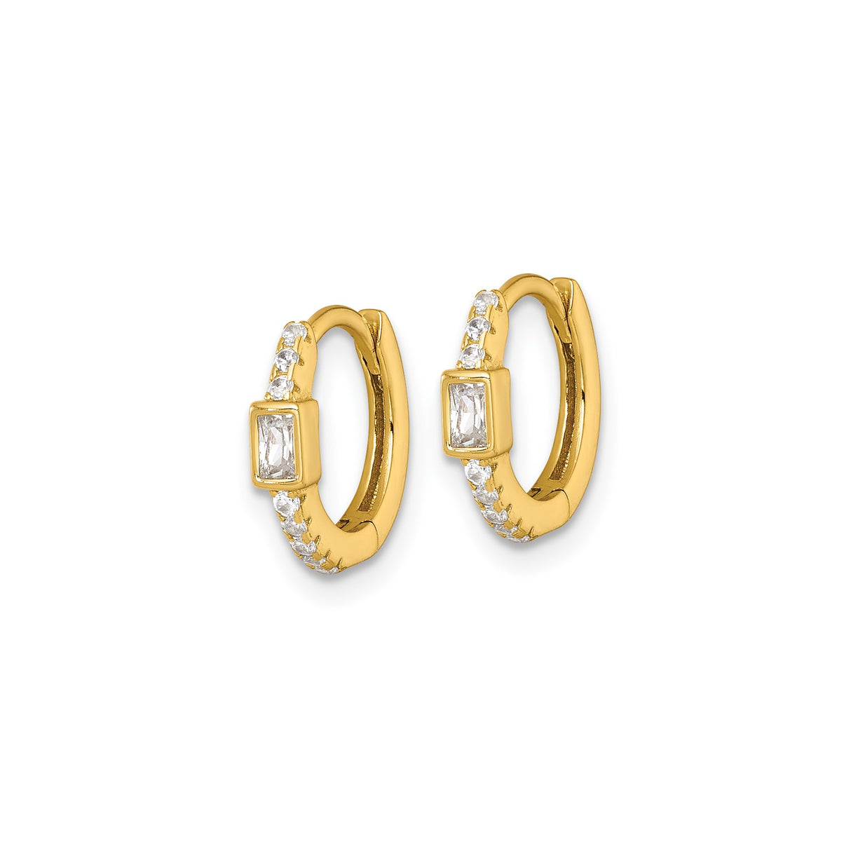 Sterling Silver Huggie Hoop Earrings with Cubic Zirconia Round and Rectangular Stones, Modern Design