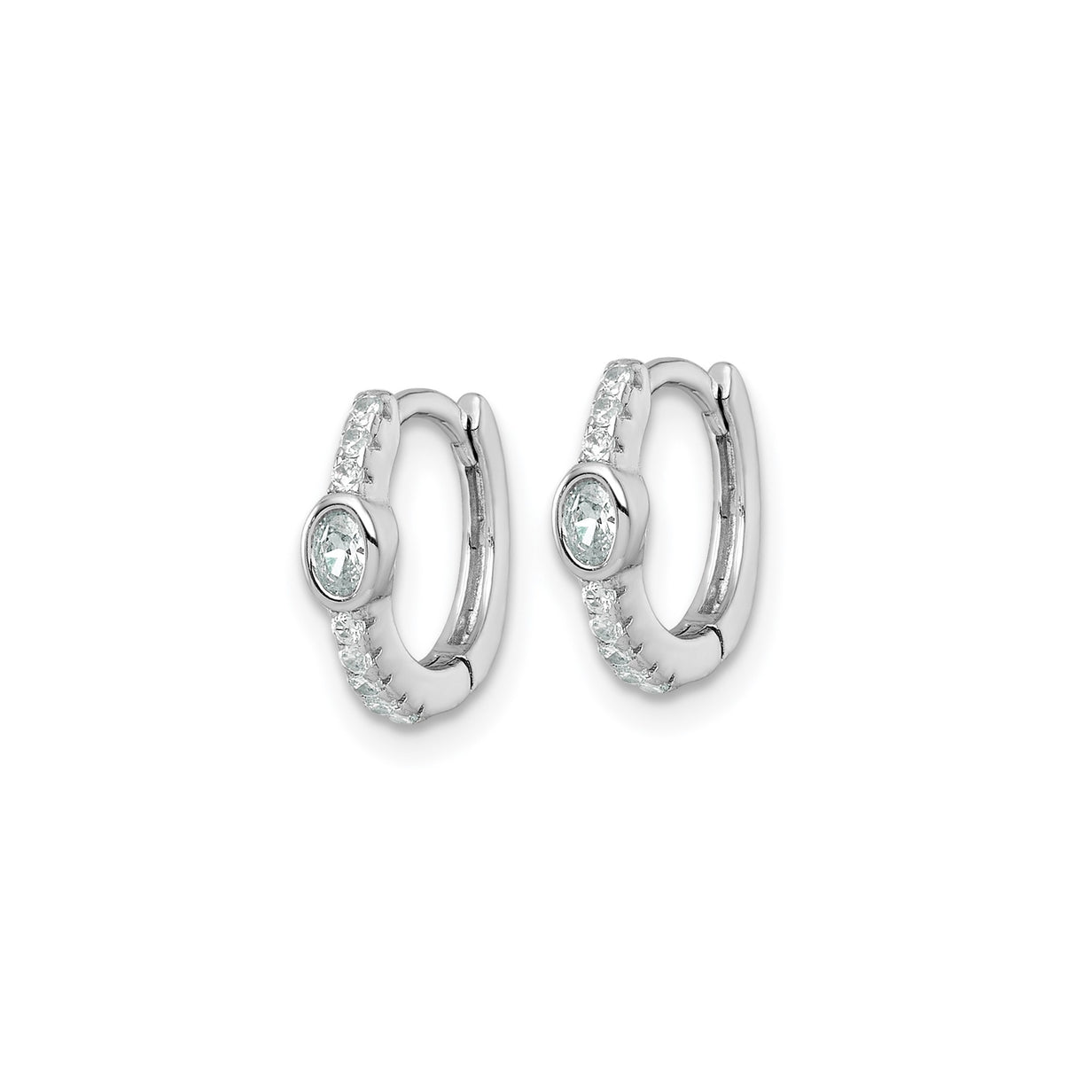 Sterling Silver Hoop Earrings with Oval Cubic Zirconia Center and Round Accents