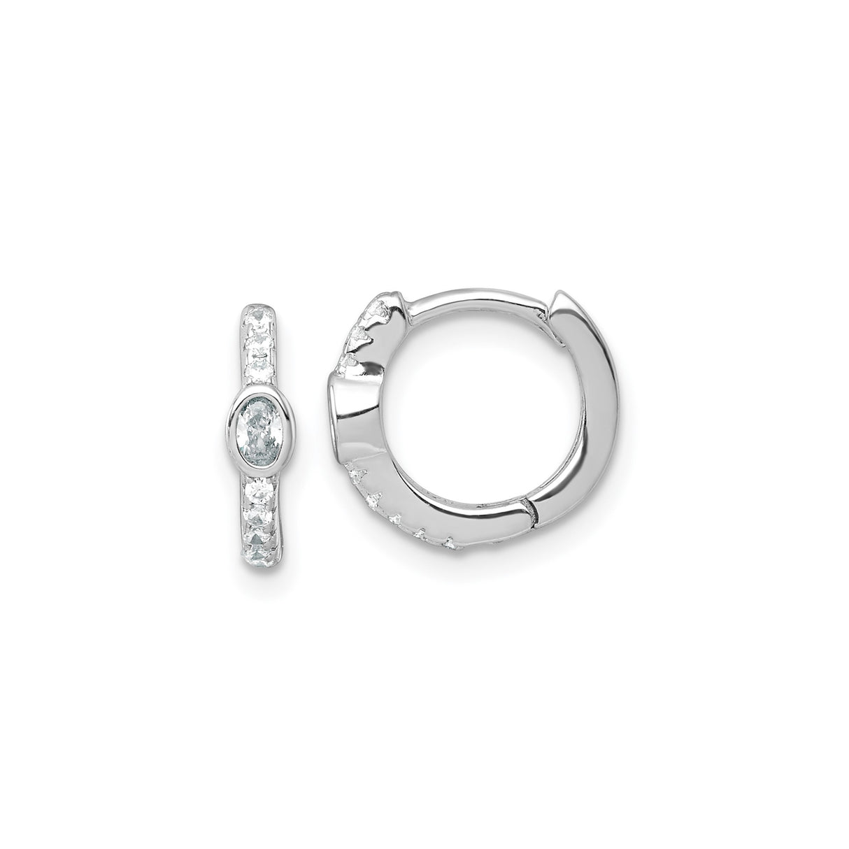 Sterling Silver Hoop Earrings with Oval Cubic Zirconia Center and Round Accents