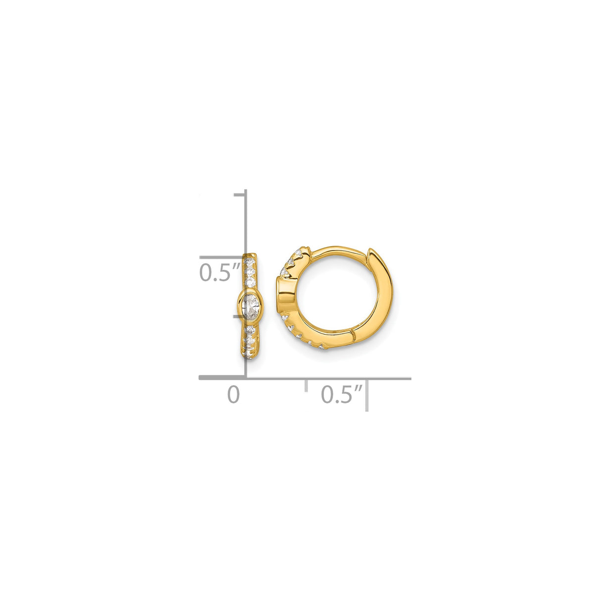 Sterling Silver Huggie Hoop Earrings with Round and Oval Cubic Zirconia, Gold Plated, Hinged Clasp