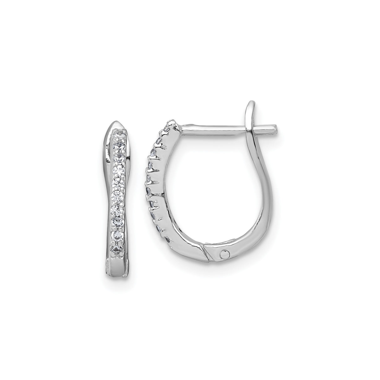 Sterling Silver Hoop Earrings with Cubic Zirconia, Polished Finish, Hinged Lightweight Design