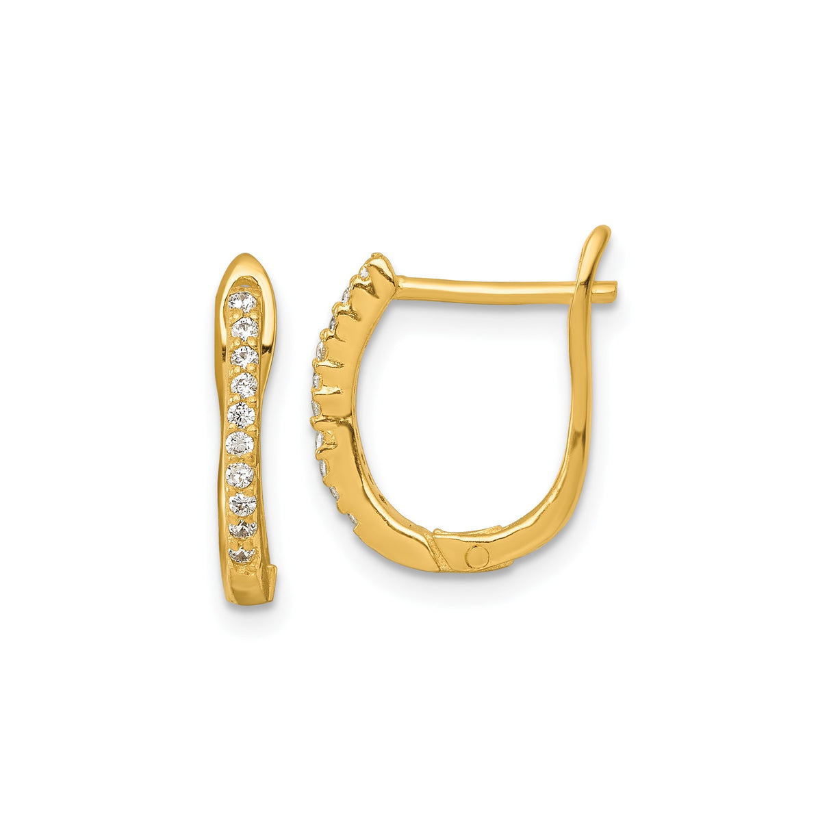 Sterling Silver Hoop Earrings with Round Cut Cubic Zirconia, Hinged Clasp, Classic Sparkle Style