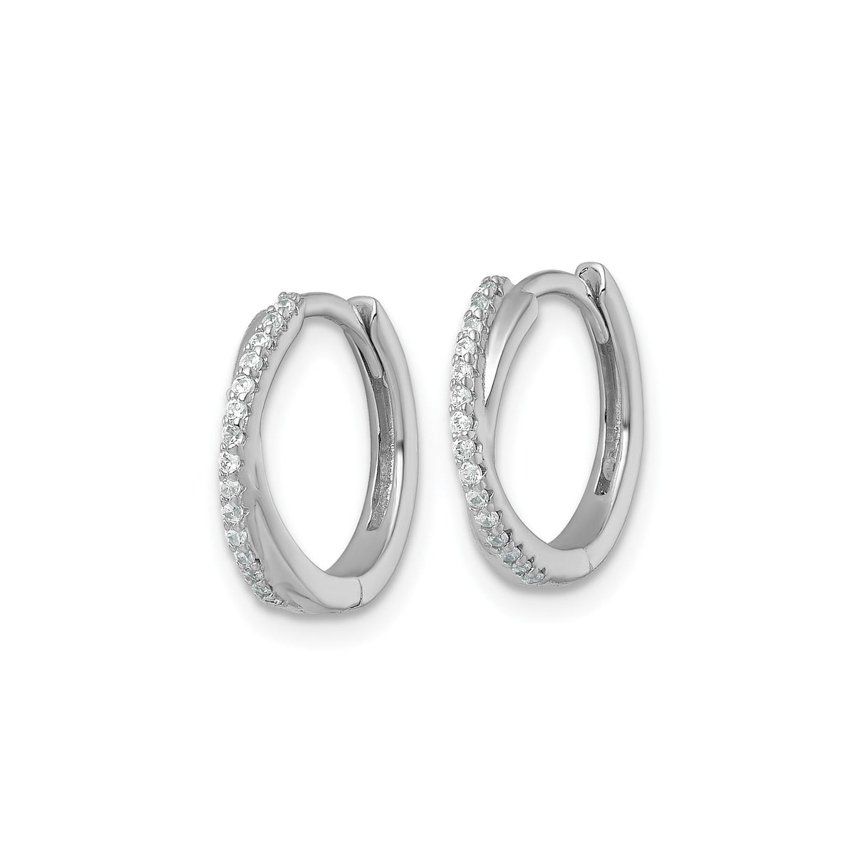 Sterling Silver Crossover Hoop Earrings with Cubic Zirconia, Rhodium Plated Modern Design