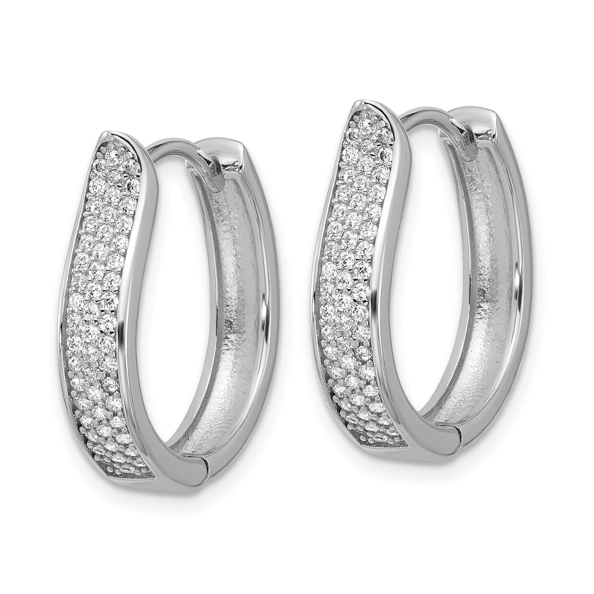 Sterling Silver Hoop Earrings with Cubic Zirconia, Rhodium Plated Huggie Style for Women