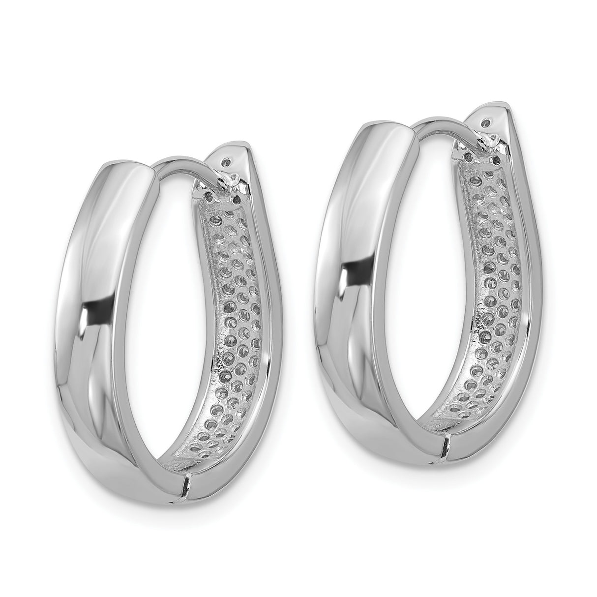Sterling Silver Hoop Earrings with Cubic Zirconia, Rhodium Plated Huggie Style for Women