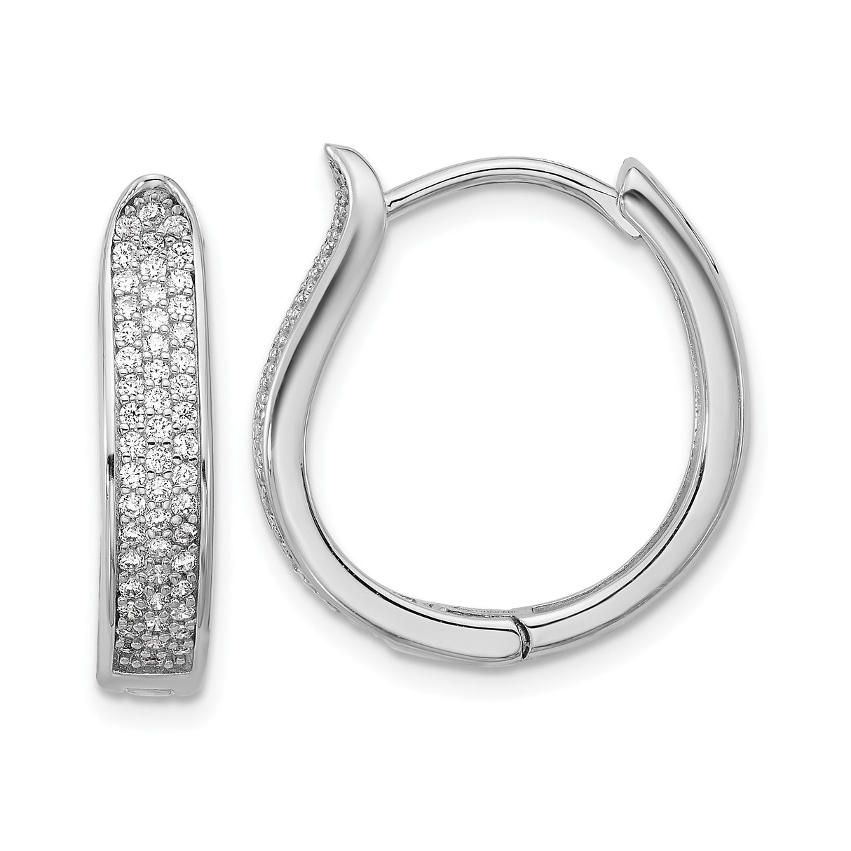 Sterling Silver Hoop Earrings with Cubic Zirconia, Rhodium Plated Huggie Style for Women