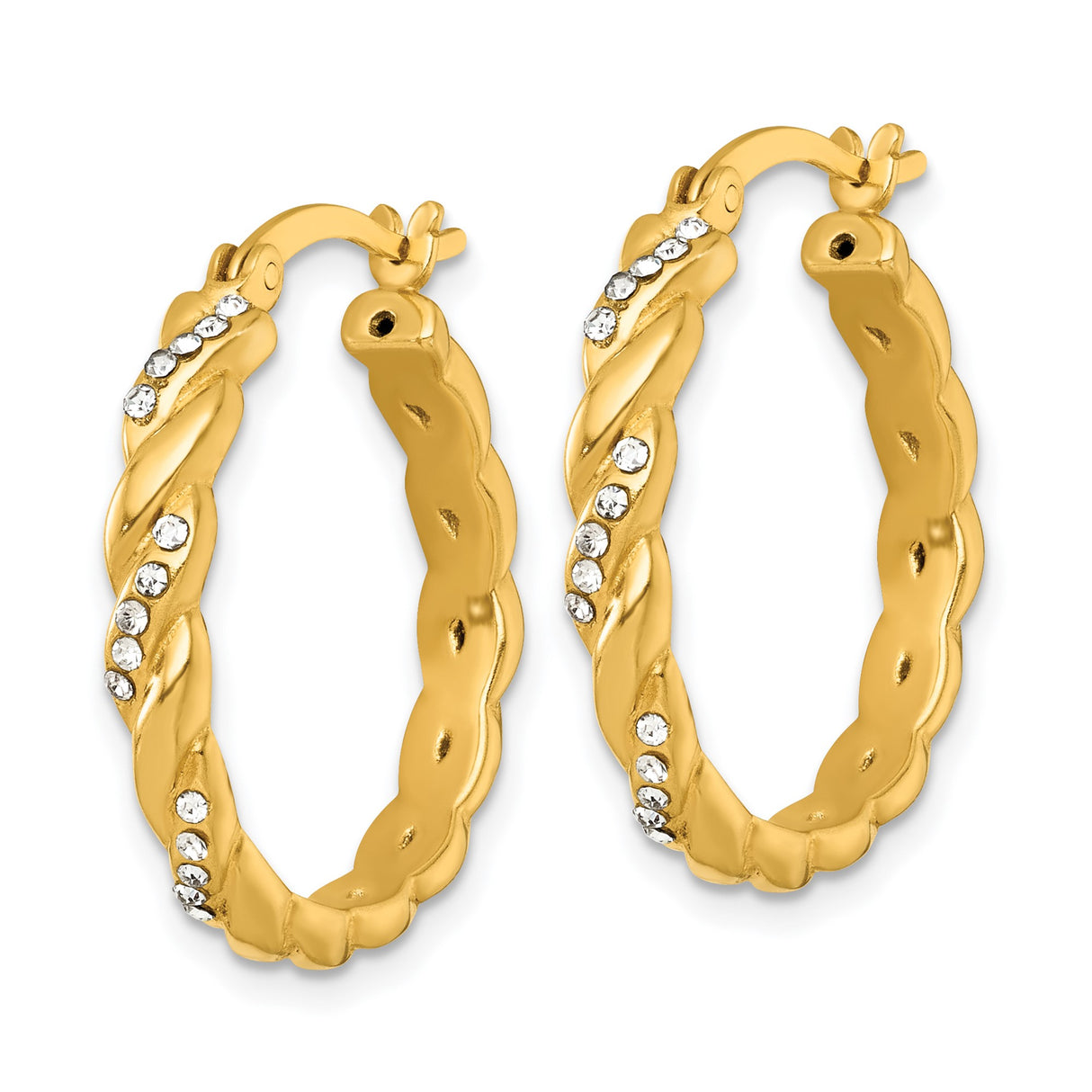 Sterling Silver Twisted Braid Hoop Earrings with Round Cubic Zirconia Stones