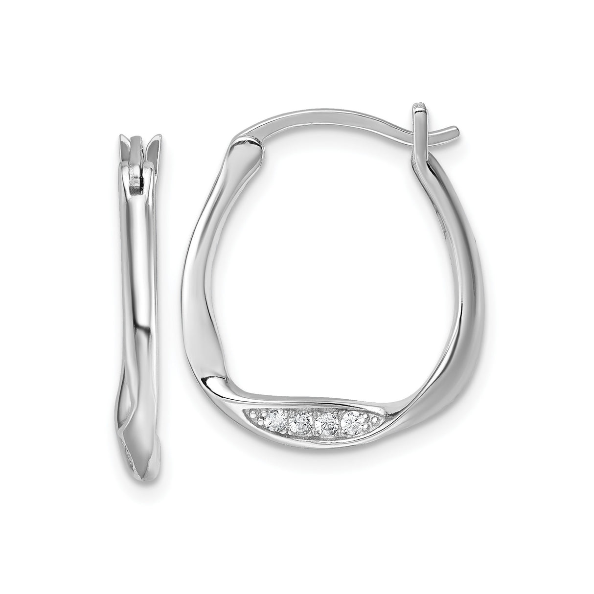 Sterling Silver Twist Hoop Earrings with Cubic Zirconia, Rhodium Plated Modern Design