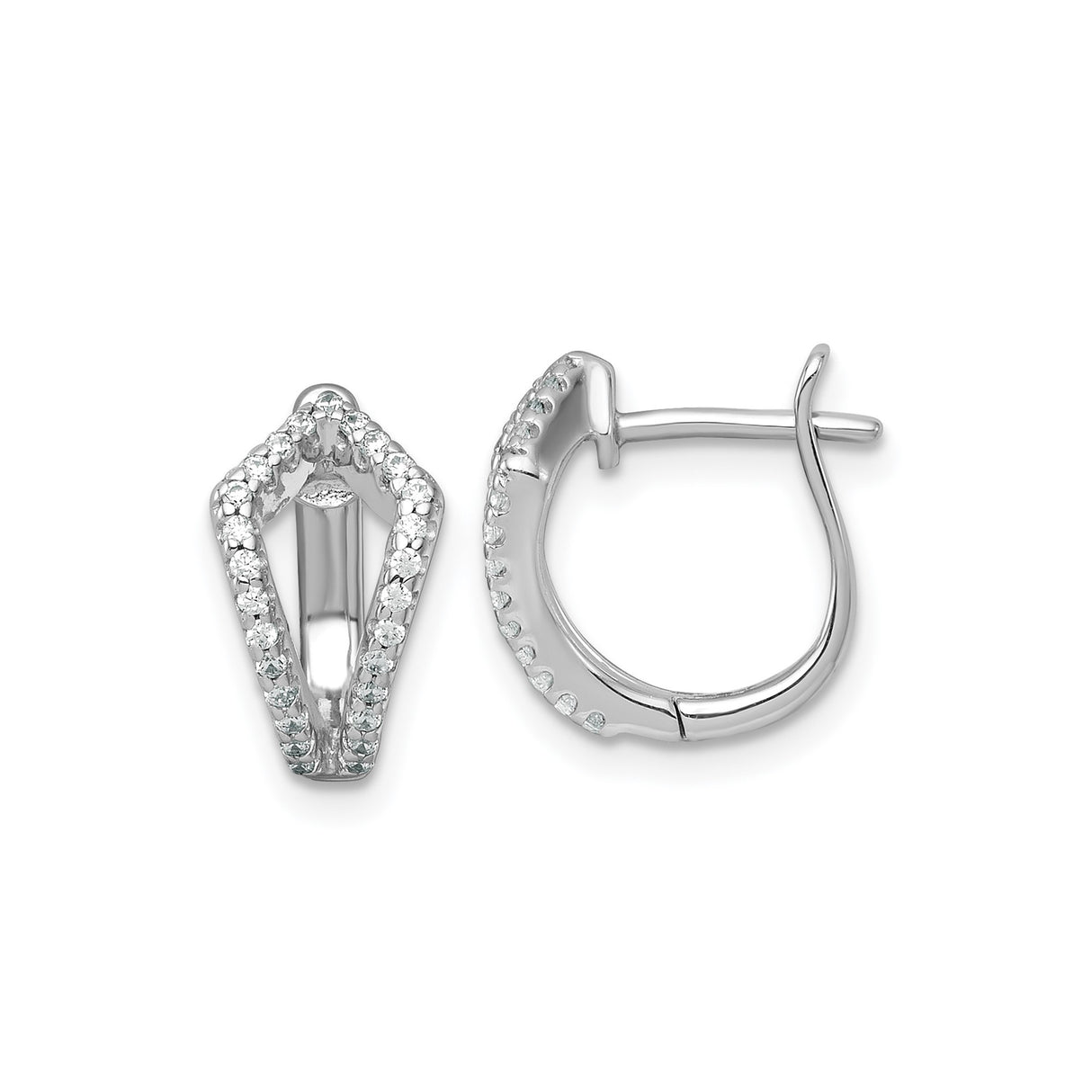 Sterling Silver Hoop Earrings with Cubic Zirconia, Geometric Teardrop Design for Women