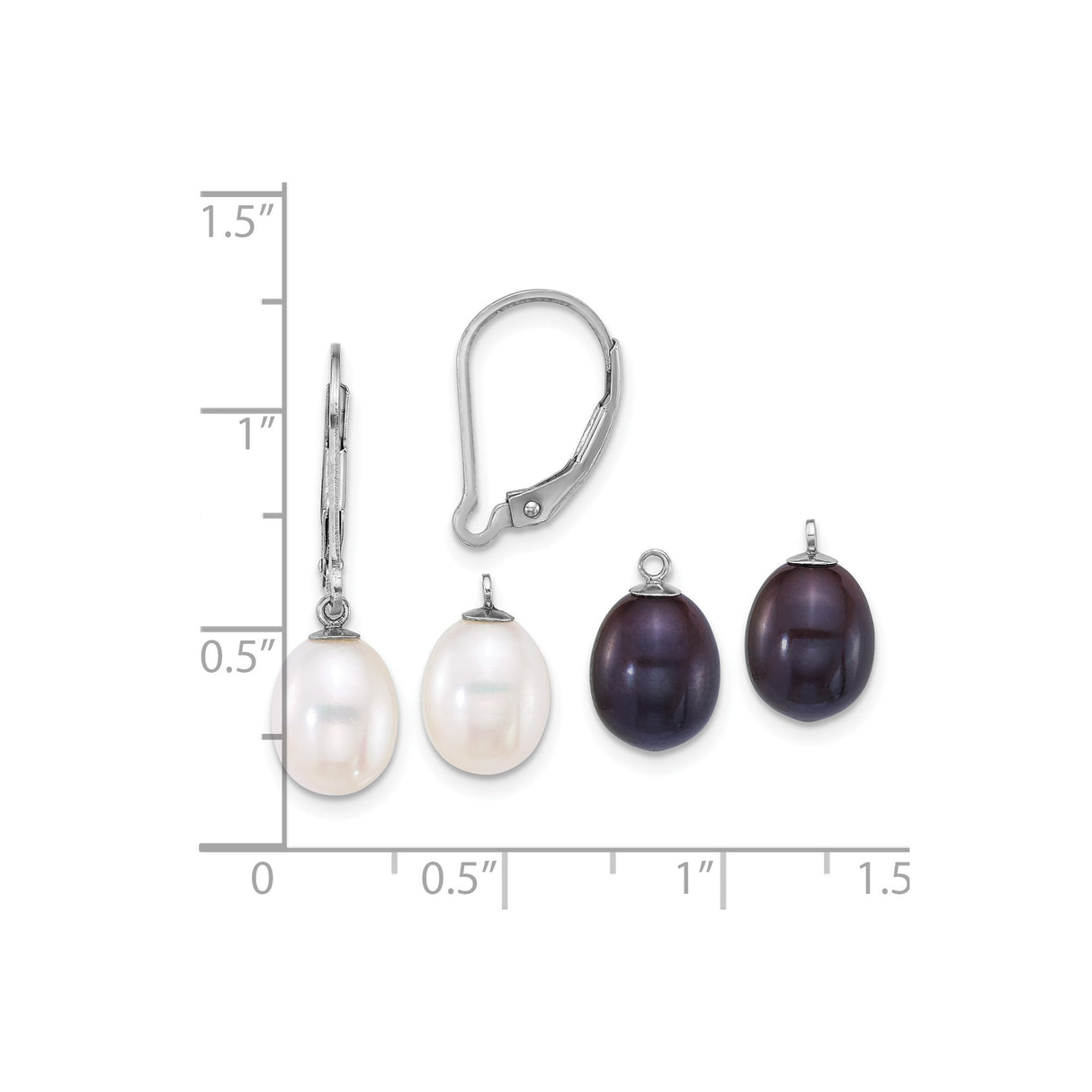 Sterling Silver Drop Earrings with Interchangeable Cultured Freshwater Pearls, Black and White Dangles