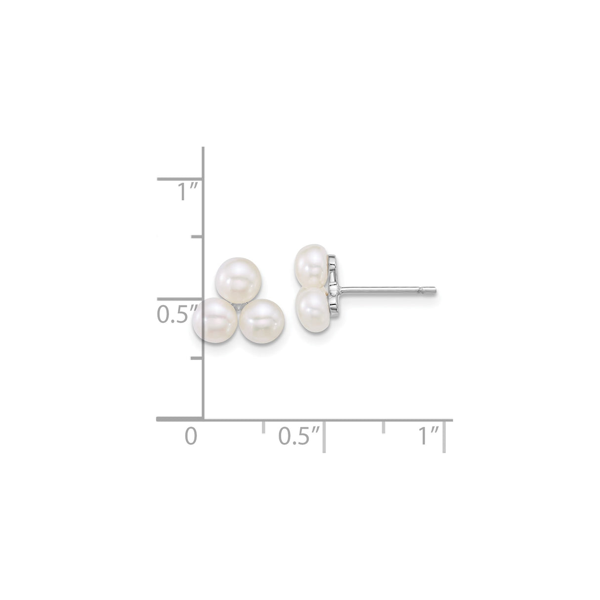 Sterling Silver Stud Earrings with White Freshwater Pearls, Three-Pearl Cluster Design