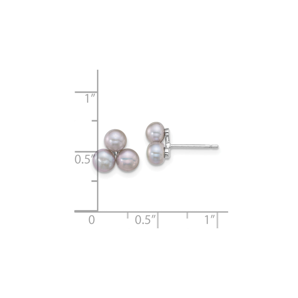 Sterling Silver Stud Earrings with Lavender Freshwater Pearls, Rhodium Plated Cluster Design