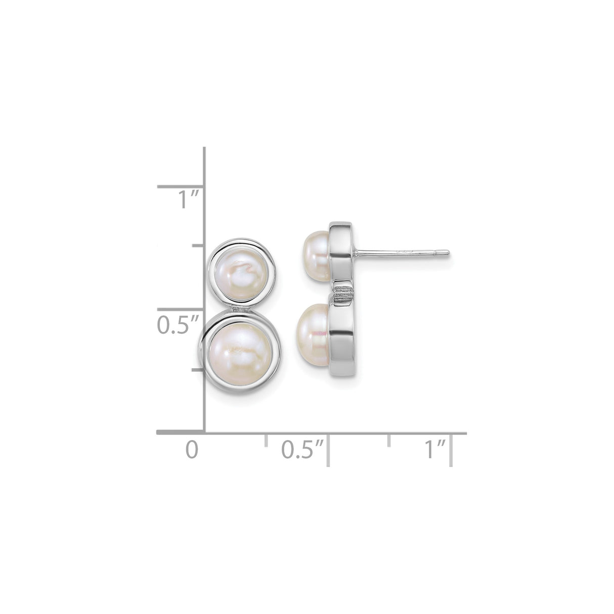 Sterling Silver Double Pearl Stud Earrings with Round White Freshwater Cultured Pearls