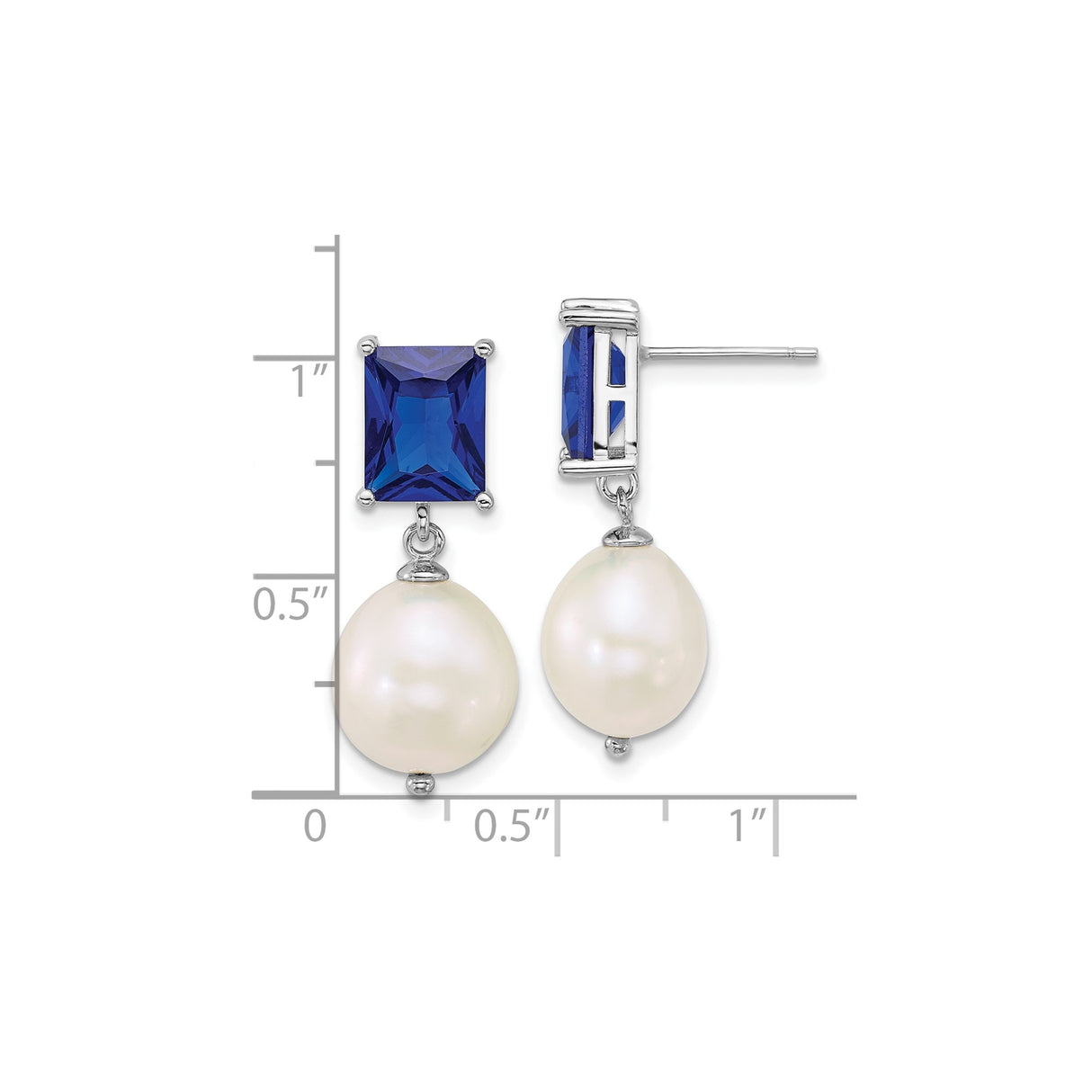 Sterling Silver Drop Earrings with Blue Gemstone, Freshwater Pearl, and Cubic Zirconia