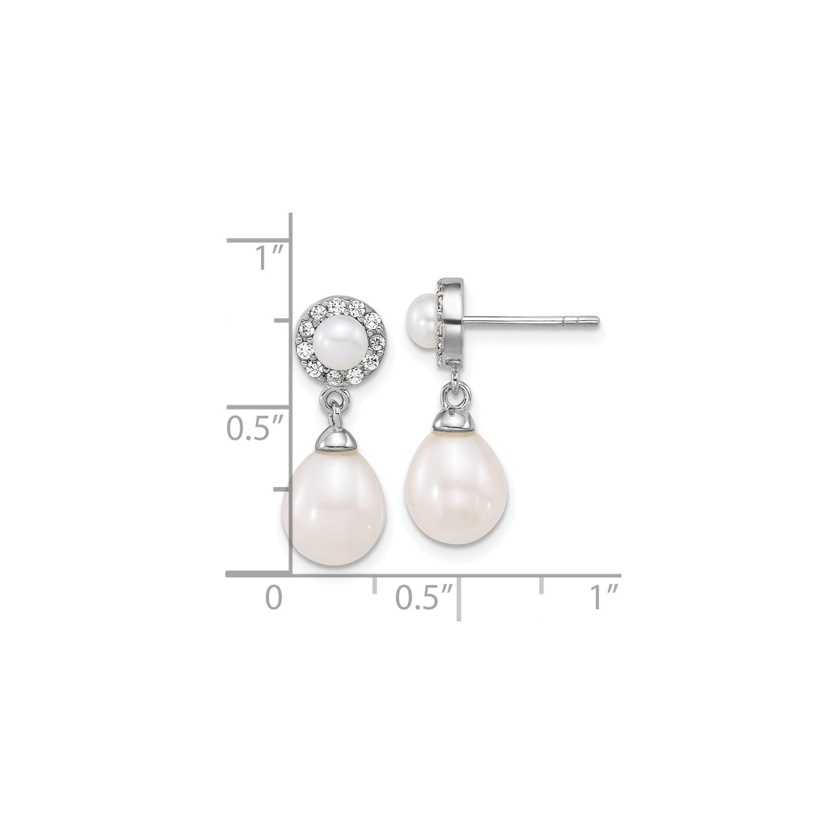 Sterling Silver Drop Earrings with Freshwater Pearls and Halo Cubic Zirconia Accents