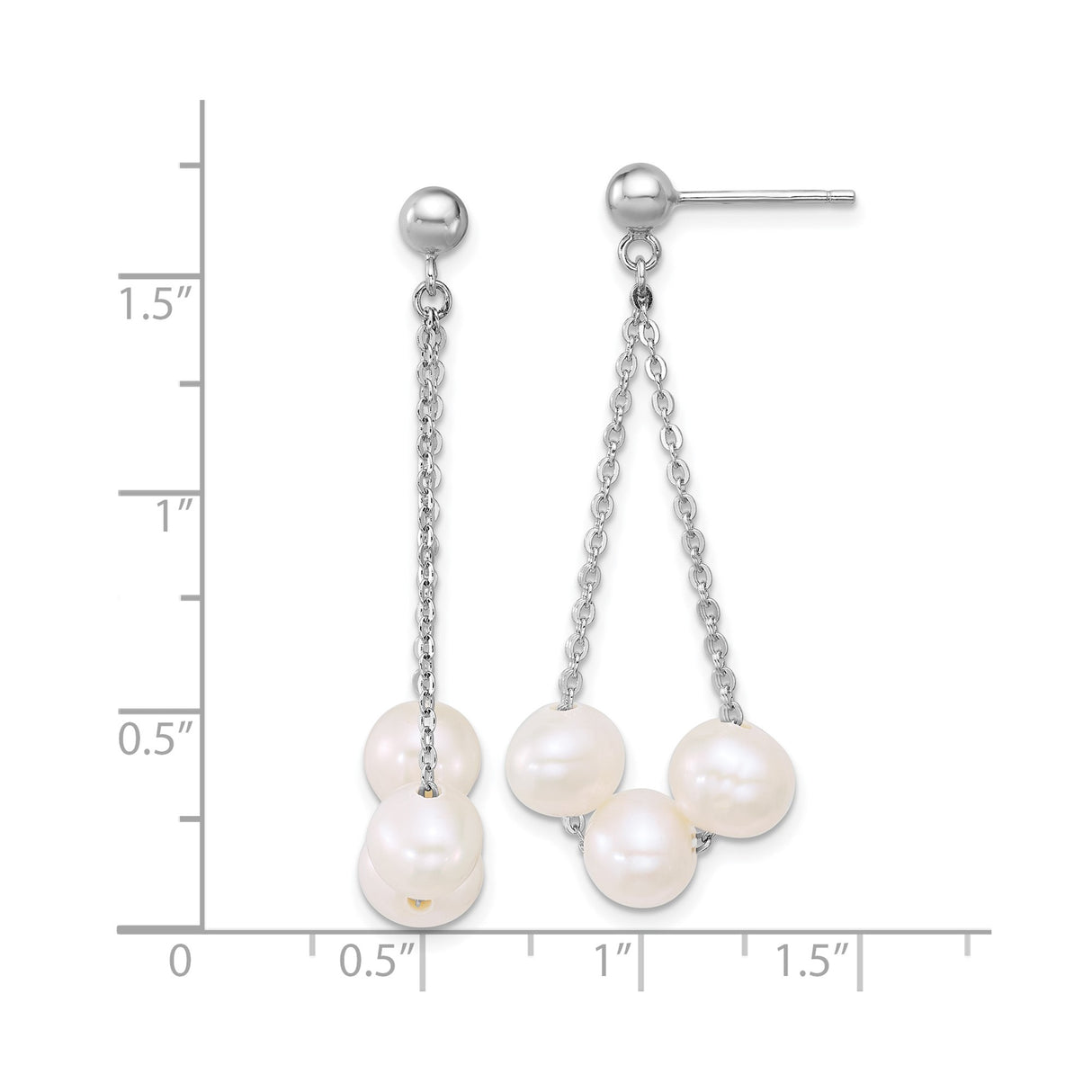 Sterling Silver Dangle Earrings with Freshwater Cultured White Pearls, Delicate Chain Drop Design