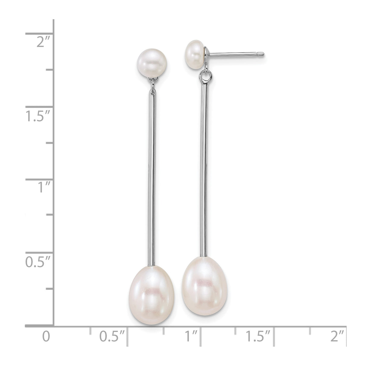 Sterling Silver Drop Earrings with Freshwater Pearls, Vertical Bar Dangle Design