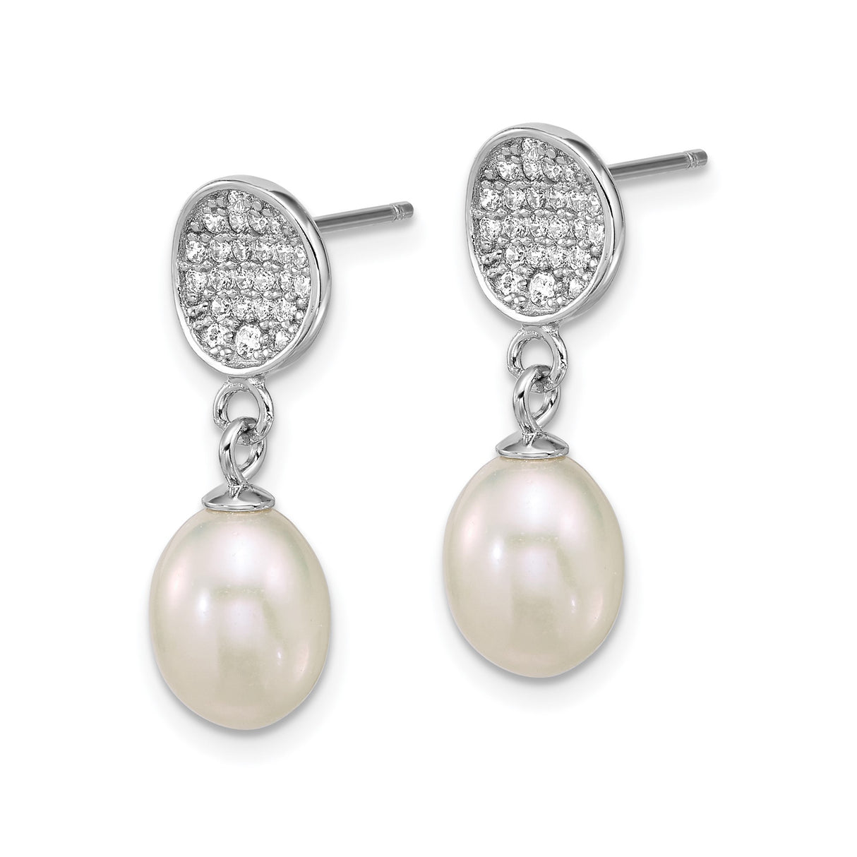 Sterling Silver Teardrop Pearl Dangle Earrings with Cubic Zirconia Pavé Tops