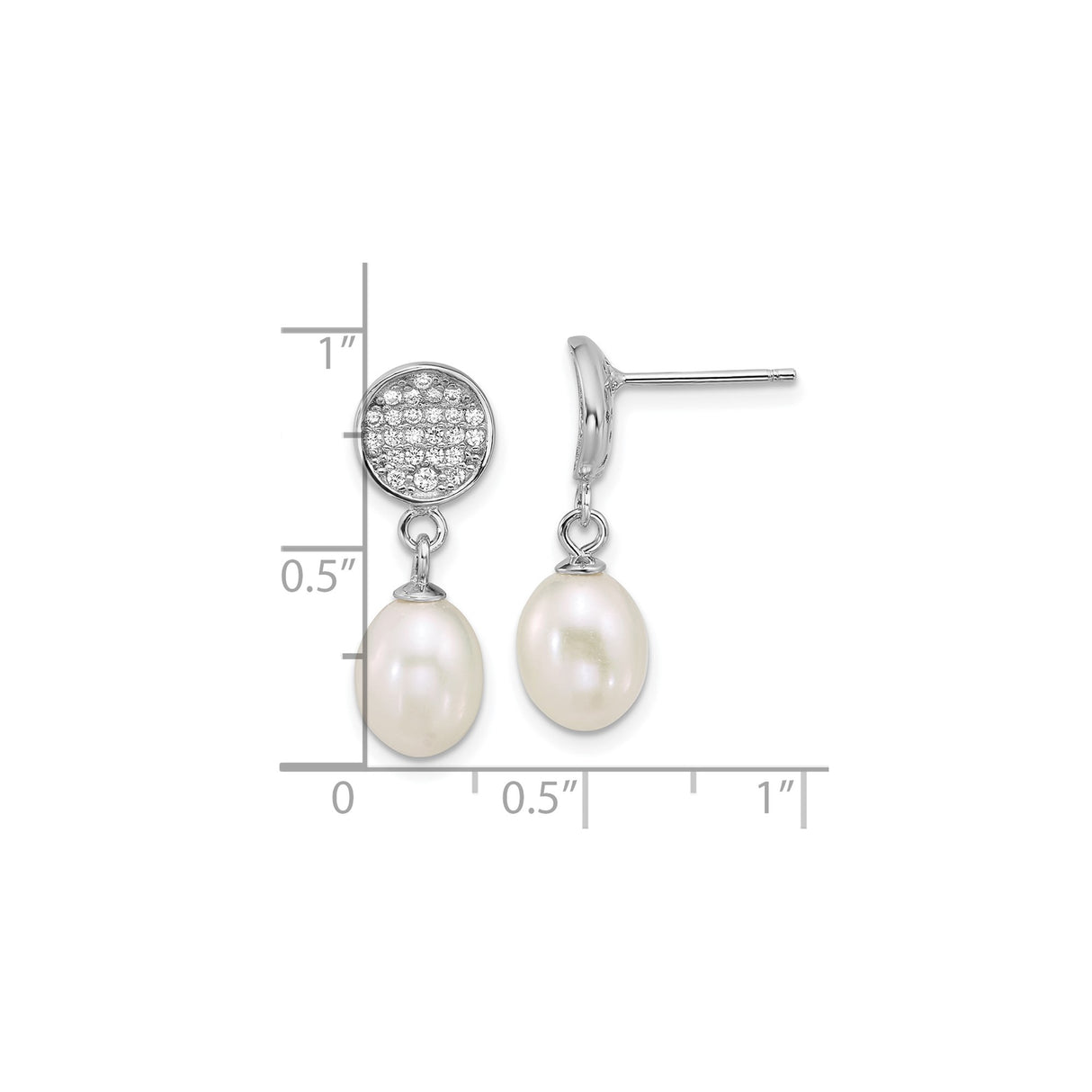 Sterling Silver Teardrop Pearl Dangle Earrings with Cubic Zirconia Pavé Tops