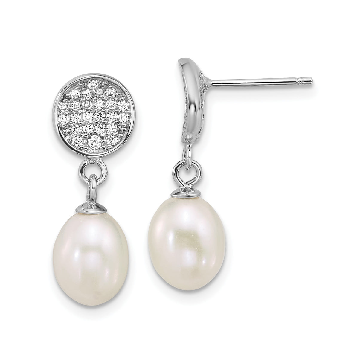 Sterling Silver Teardrop Pearl Dangle Earrings with Cubic Zirconia Pavé Tops