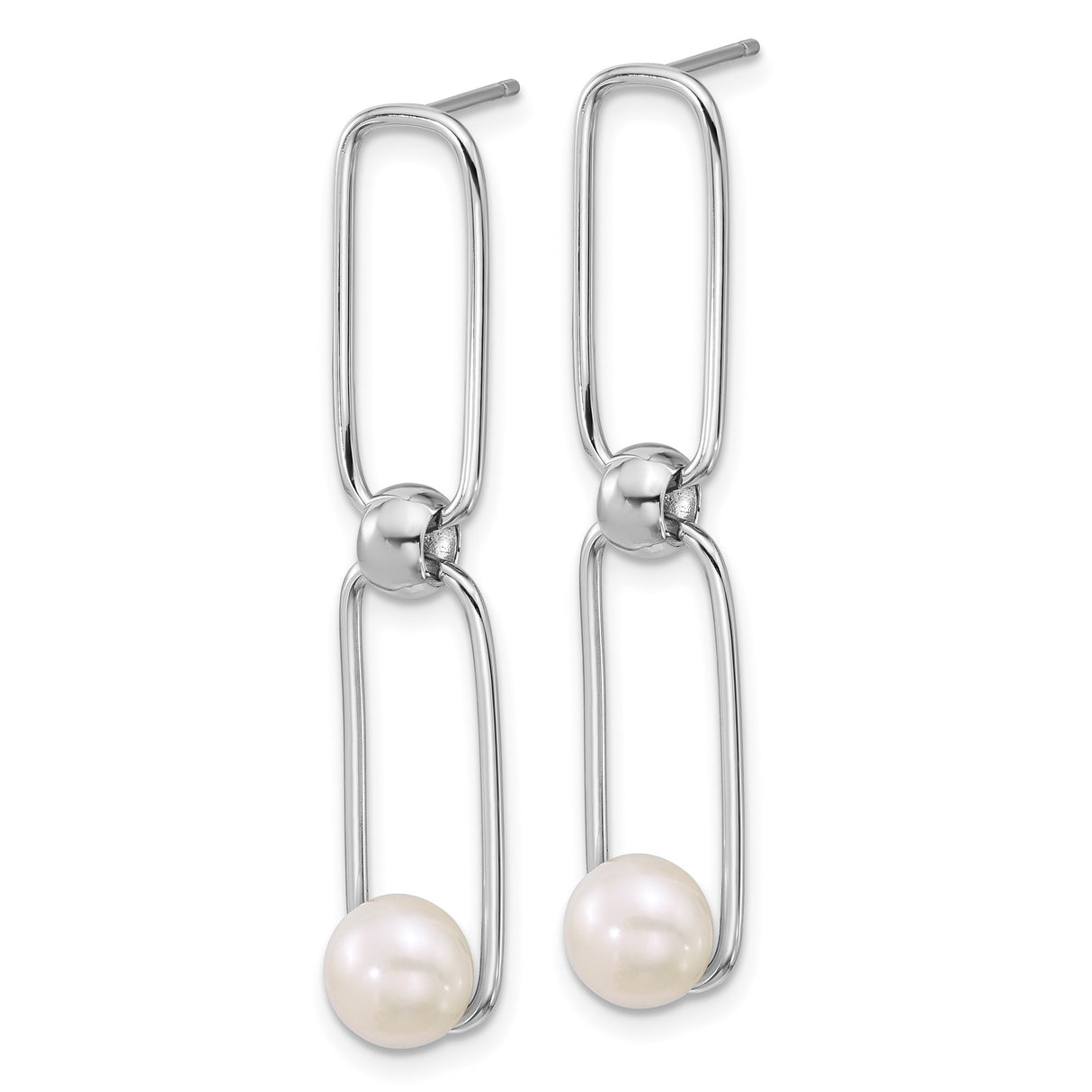 Sterling Silver Drop Earrings with Freshwater Cultured Pearls, Open Link Dangle Design