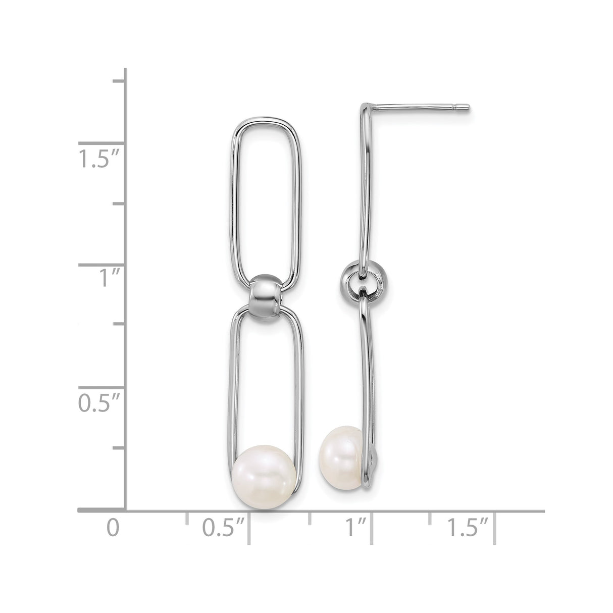 Sterling Silver Drop Earrings with Freshwater Cultured Pearls, Open Link Dangle Design