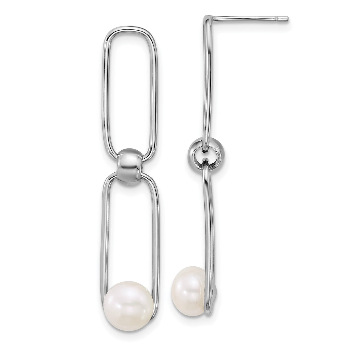 Sterling Silver Drop Earrings with Freshwater Cultured Pearls, Open Link Dangle Design