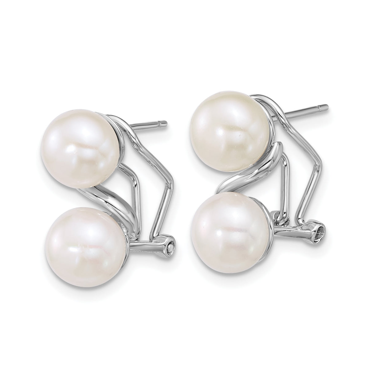 Sterling Silver Pearl Earrings with Twisted Setting and Omega Back