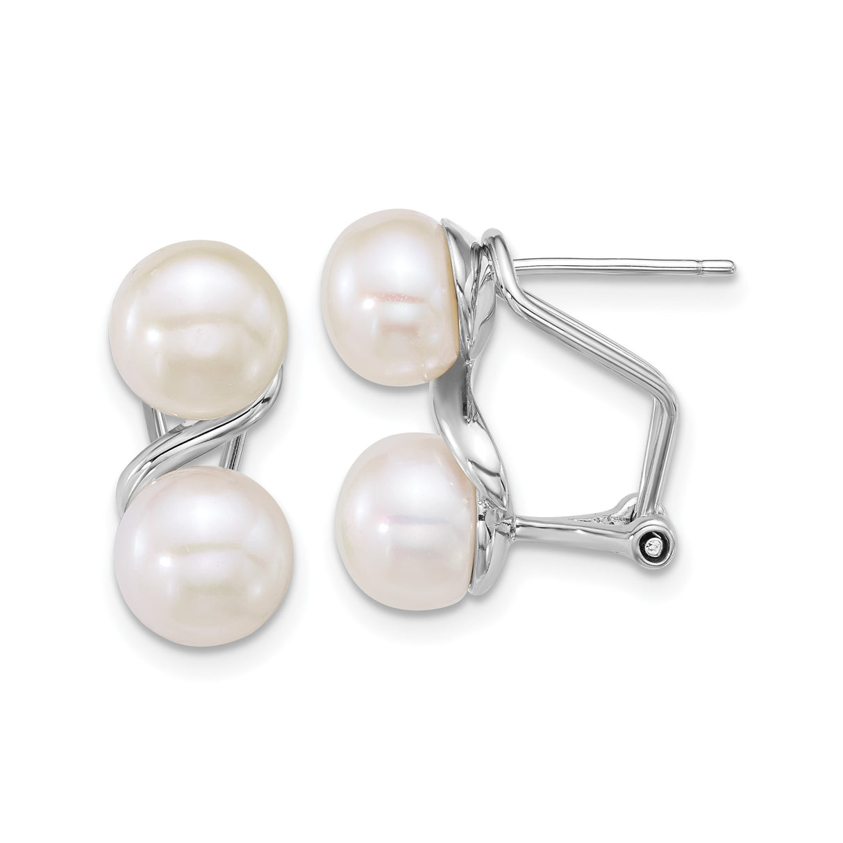 Sterling Silver Pearl Earrings with Twisted Setting and Omega Back