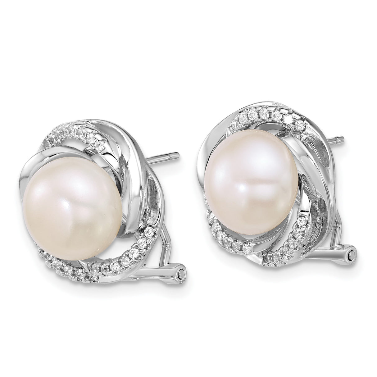 Sterling Silver Pearl Stud Earrings with Cubic Zirconia, Infinity Knot Design for Women