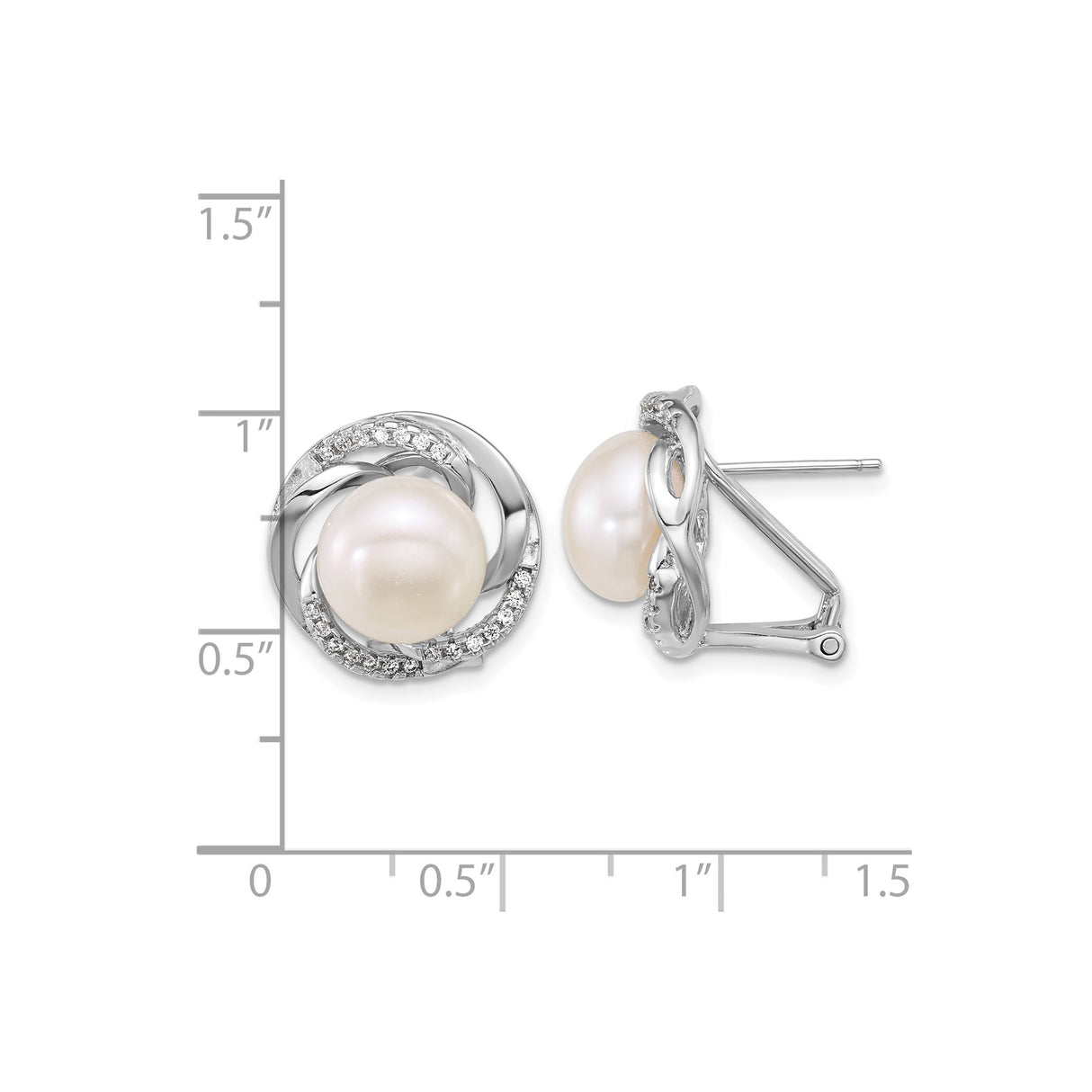 Sterling Silver Pearl Stud Earrings with Cubic Zirconia, Infinity Knot Design for Women