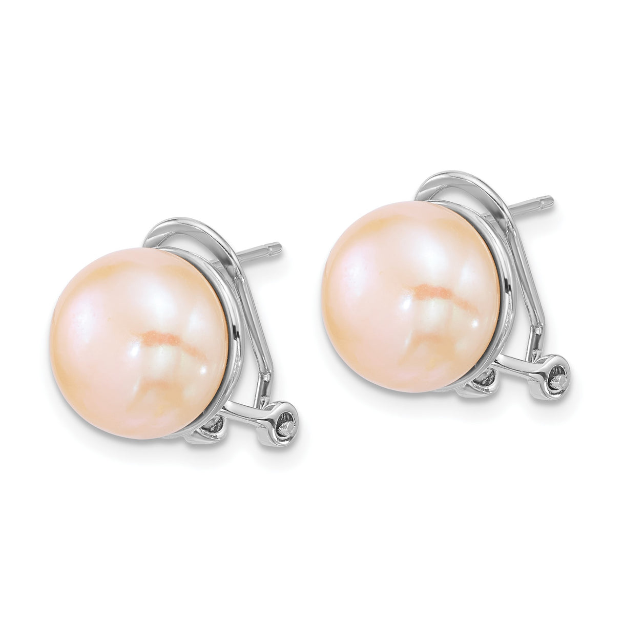 Sterling Silver Stud Earrings with Blush Toned Freshwater Button Pearls, Half Dome Setting
