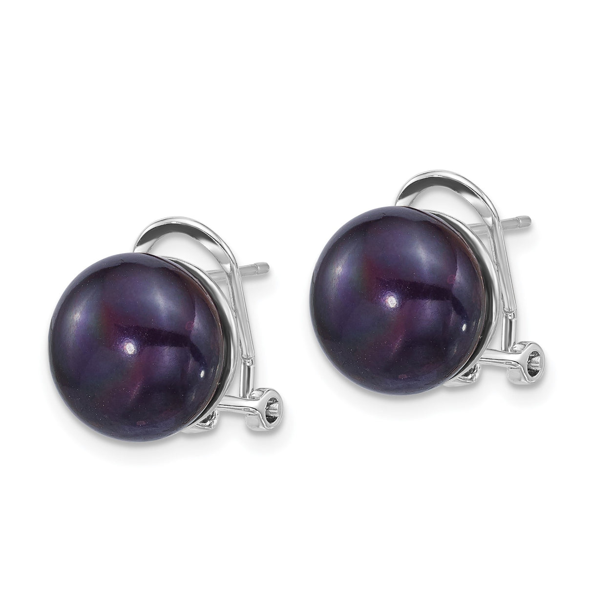 Sterling Silver Stud Earrings with Black Freshwater Cultured Pearls, Omega Backs, Minimalist Style
