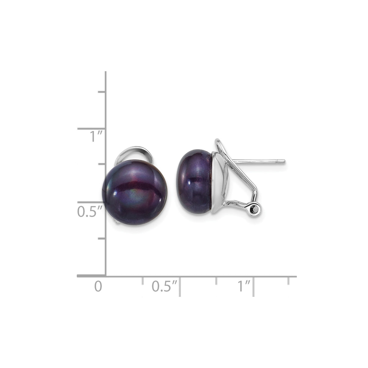 Sterling Silver Stud Earrings with Black Freshwater Cultured Pearls, Omega Backs, Minimalist Style