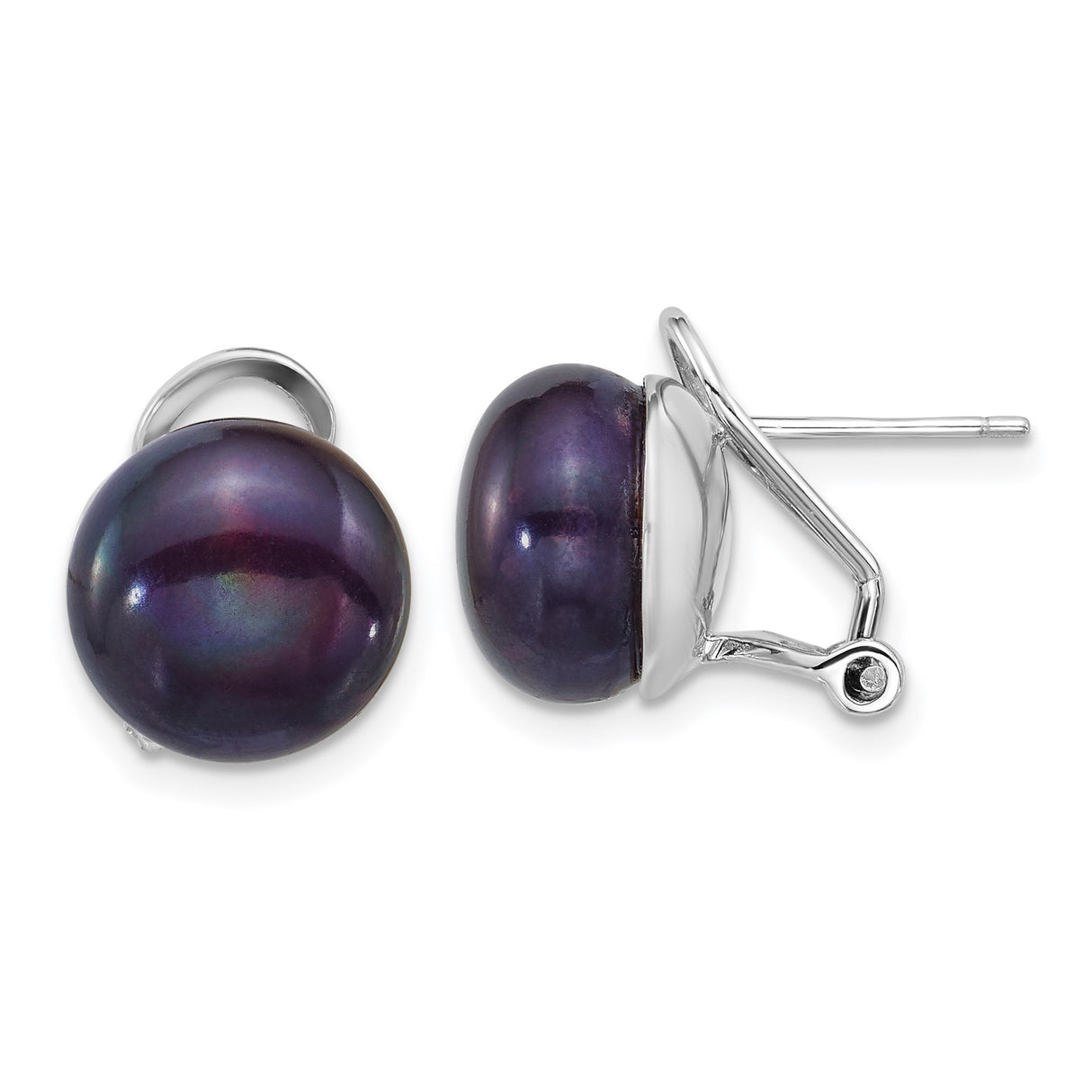Sterling Silver Stud Earrings with Black Freshwater Cultured Pearls, Omega Backs, Minimalist Style