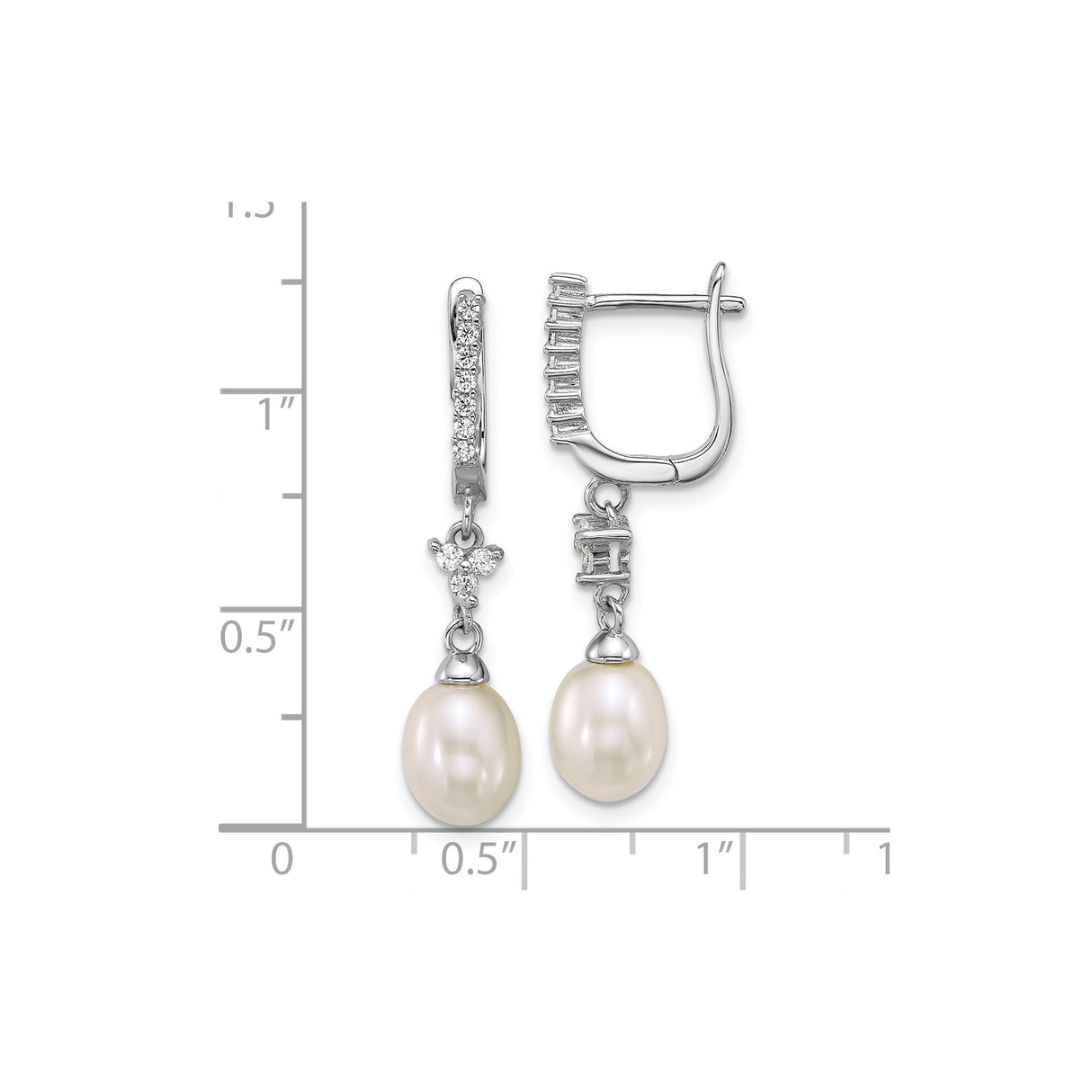 Sterling Silver Dangle Earrings with White Freshwater Cultured Pearls and Cubic Zirconia Accents