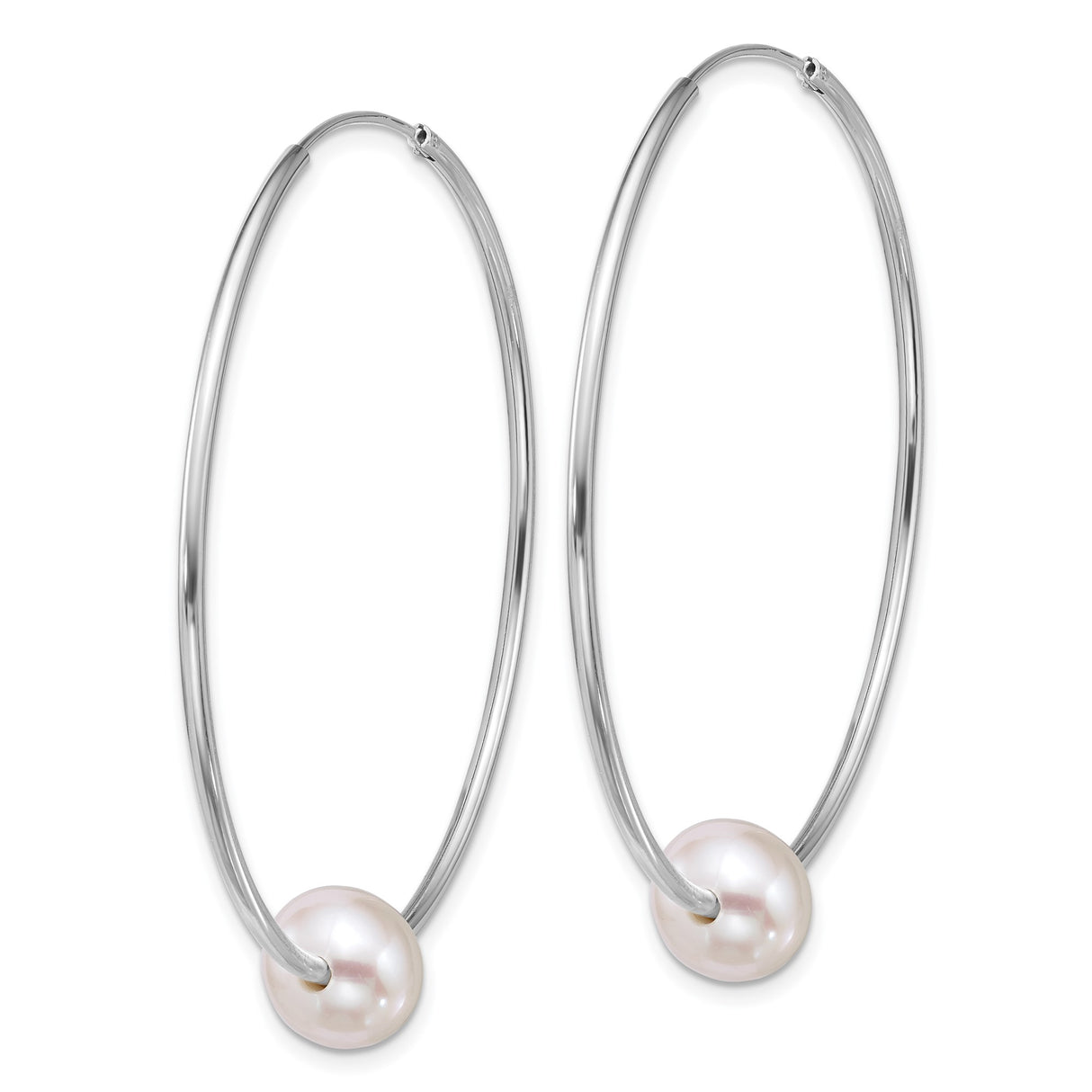 Sterling Silver Hoop Earrings with White Cultured Pearls, Minimalist Design for Women