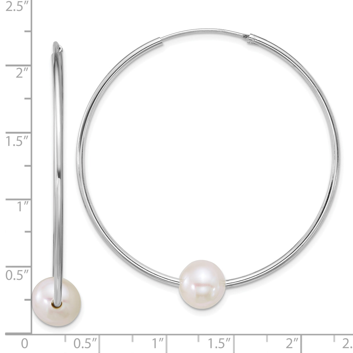 Sterling Silver Hoop Earrings with White Cultured Pearls, Minimalist Design for Women