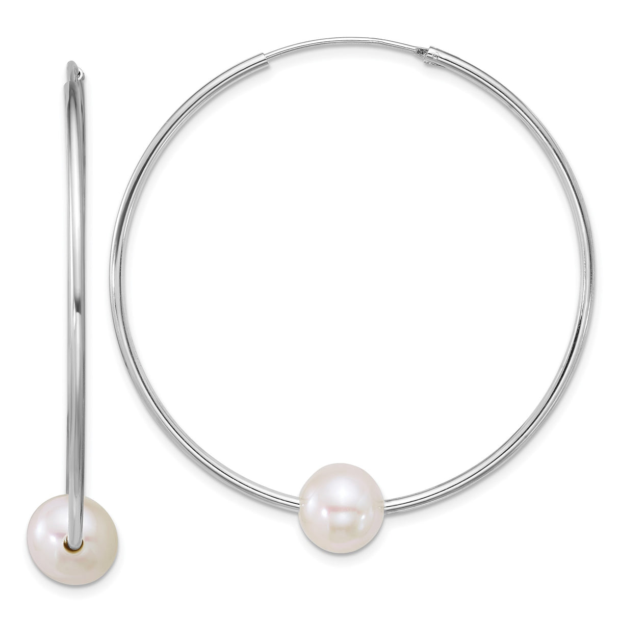 Sterling Silver Hoop Earrings with White Cultured Pearls, Minimalist Design for Women