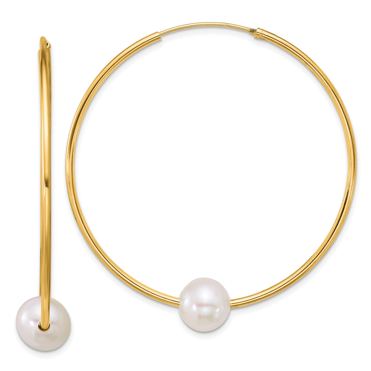 Sterling Silver Hoop Earrings with White Pearl Bead, Minimalist Modern Bridal Jewelry for Women