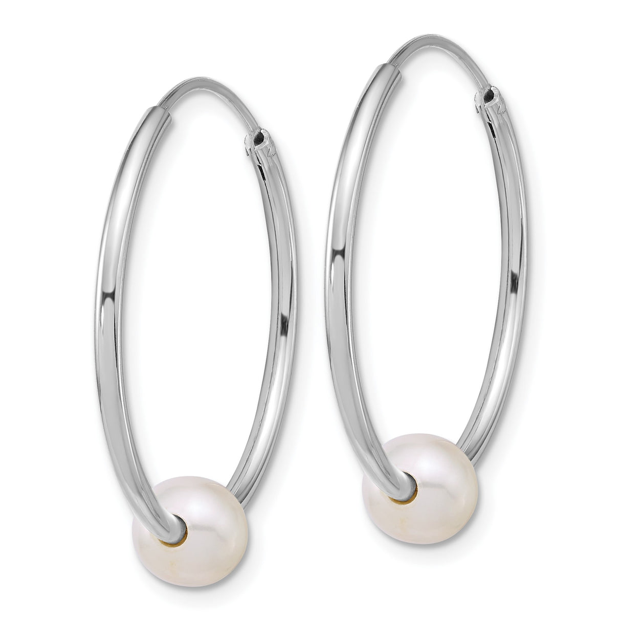 Sterling Silver Hoop Earrings with White Freshwater Pearls, Minimalist 30mm Endless Design