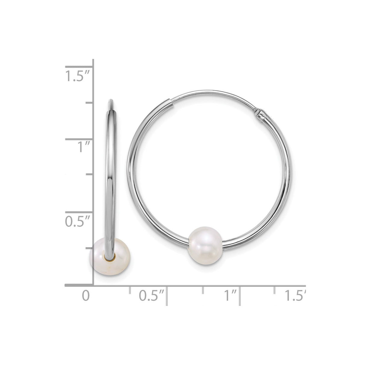 Sterling Silver Hoop Earrings with White Freshwater Pearls, Minimalist 30mm Endless Design