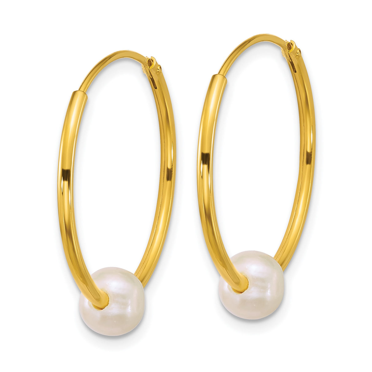 Sterling Silver Gold Plated Hoop Earrings with White Freshwater Pearls, Minimalist Style