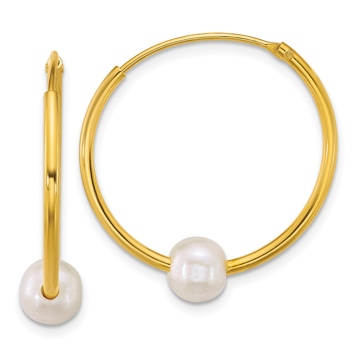 Sterling Silver Gold Plated Hoop Earrings with White Freshwater Pearls, Minimalist Style